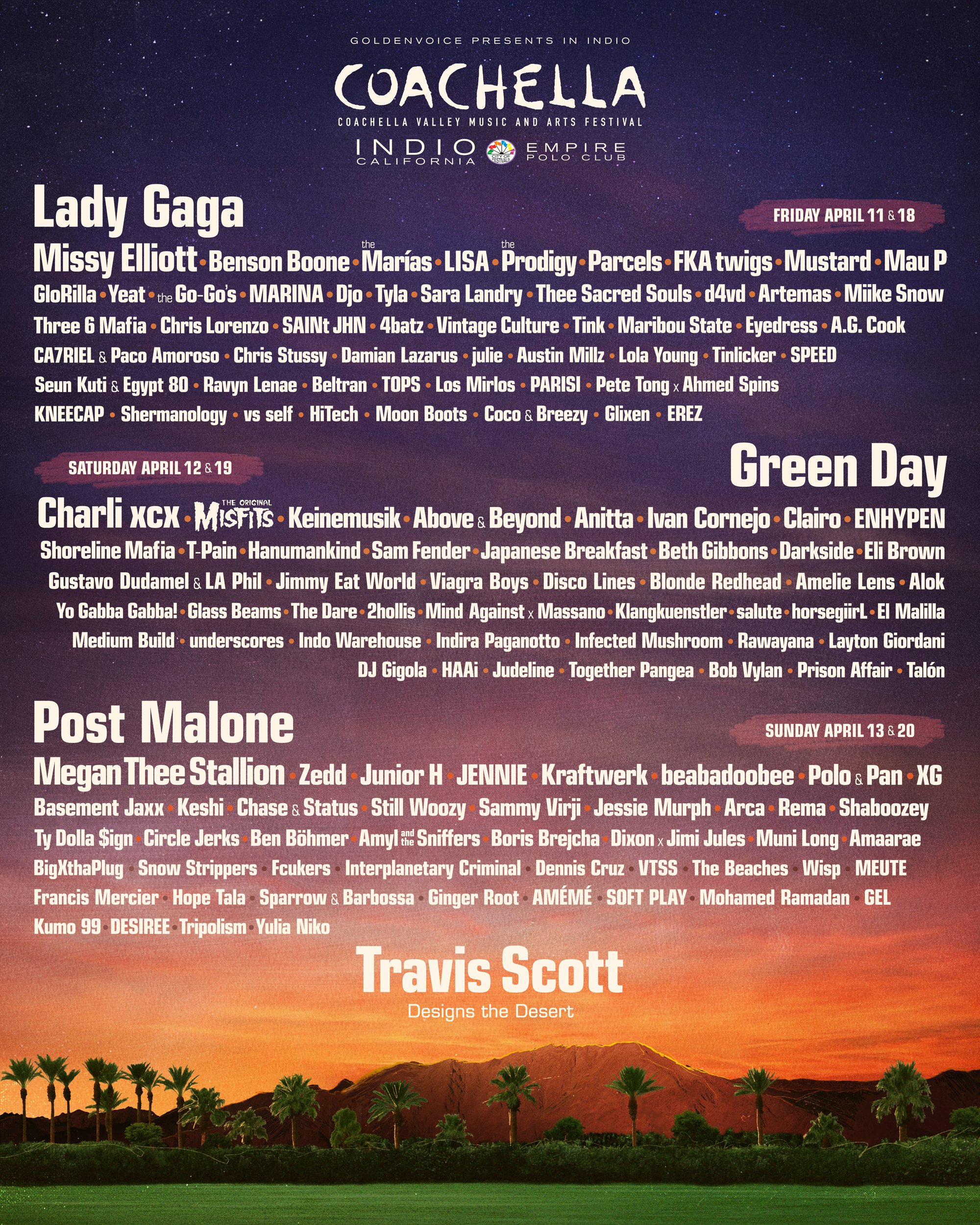 US限定 Coachella 2025 フェス ラインナップT L US限定 Coachella 2025 フェス ラインナップT L